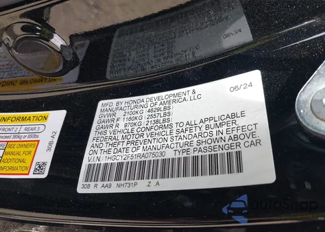 2024 Honda Accord Hybrid Sport z USA, uszkodzony, nr VIN 1HGCY2F51RA075030
